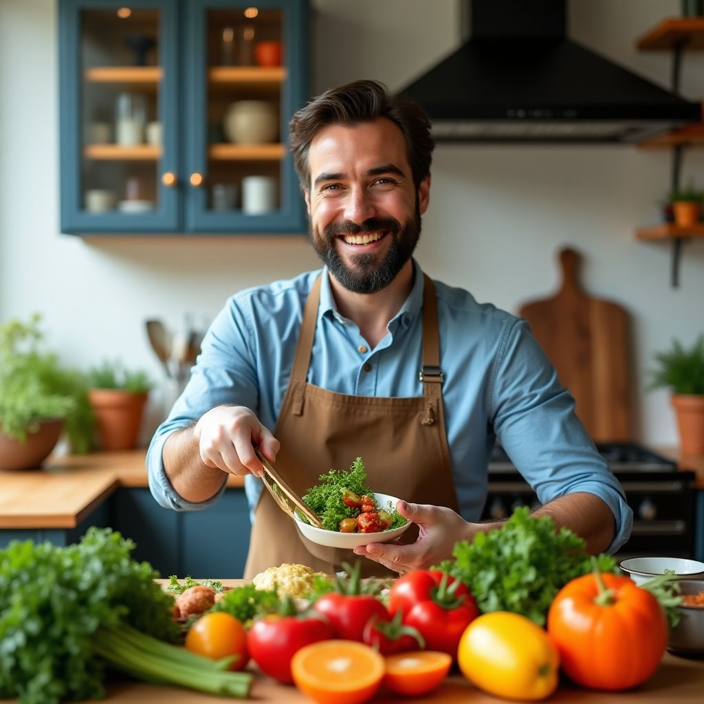 Man preparing healthy meal in kitchen