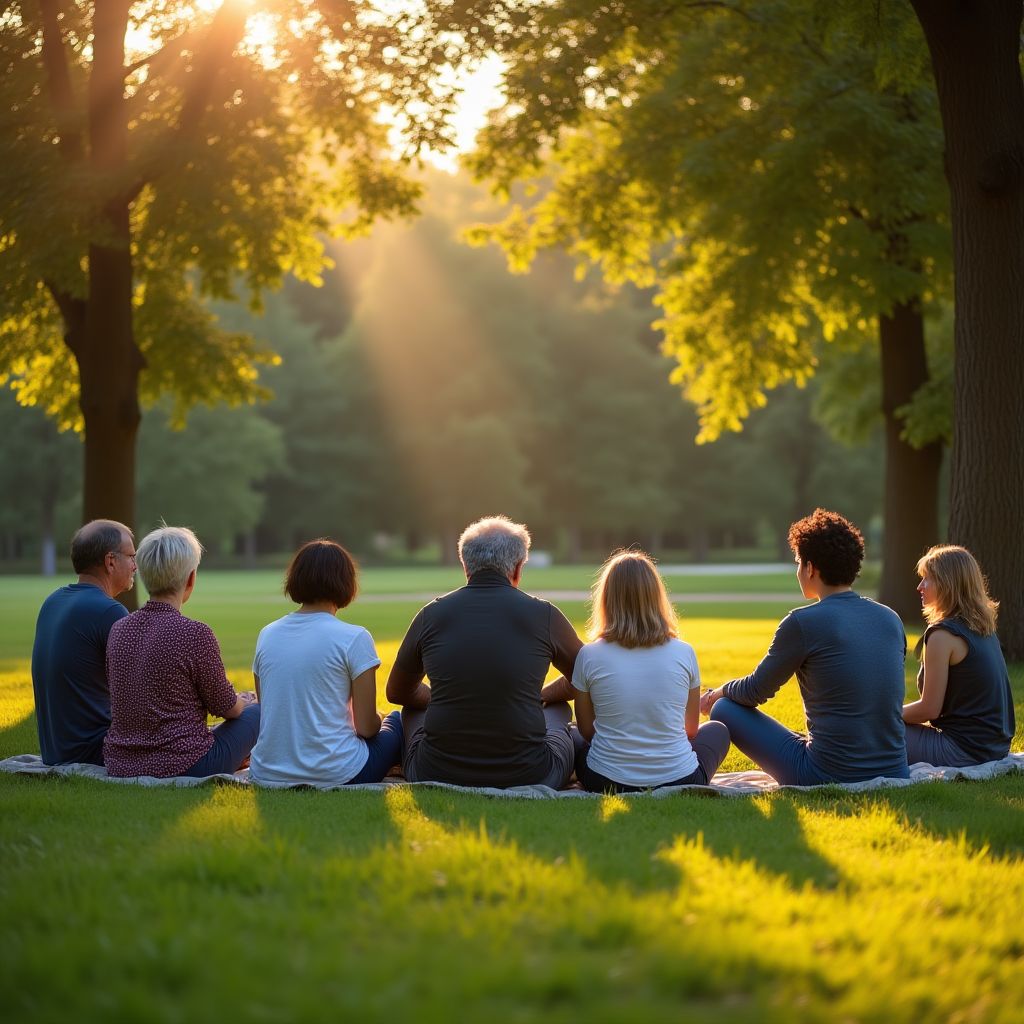 Group meditation session outdoors
