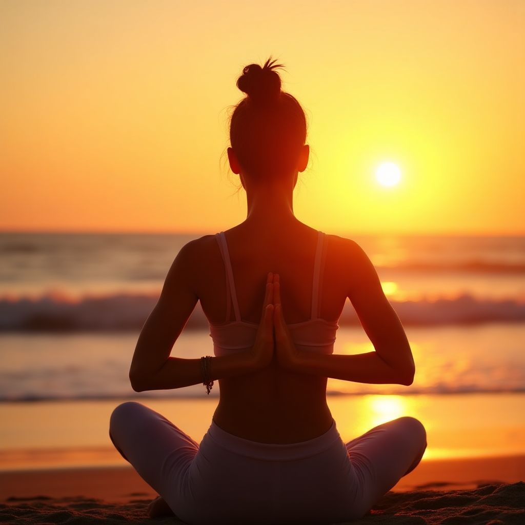 Woman practicing yoga in serene setting